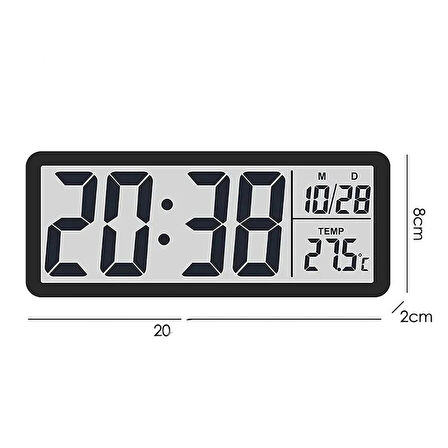 LCD Ekranlı Modern Tasarım Dijital Duvar Saati USB Pilli Zaman Tarih Sıcaklık Saat Gösterimi 20x8cm