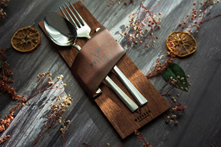 Ahşap ve Deri Çatal-Bıçak Tutucu