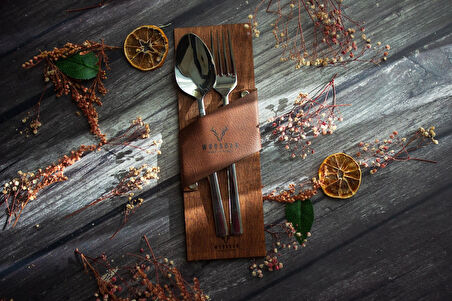 Ahşap ve Deri Çatal-Bıçak Tutucu