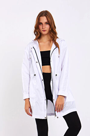 Micro Beyaz Midi Yağmurluk & Rüzgarlık