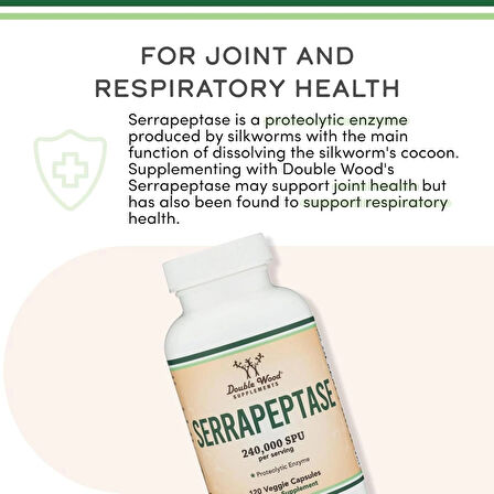 Double Wood Serrapeptase 240,000 Proteolytic Hearth Enzyme Joint Health 120 Caps