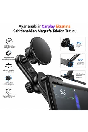 360° Ayarlanabilir Manyetik Mıknatıslı MagSafe Araç Telefon Tutucu – CarPlay ve Tesla Ekranına Sabitlenebilen Güçlü Manyetik iPhone Telefon Standı