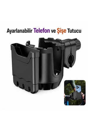 Motosiklet Telefon Tutucu ve Şişe Tutucu 2’si 1 Arada Ayarlanabilir 360° Gidon Aparatı Bisiklet Scooter Elektrikli Bisiklet Uyumlu