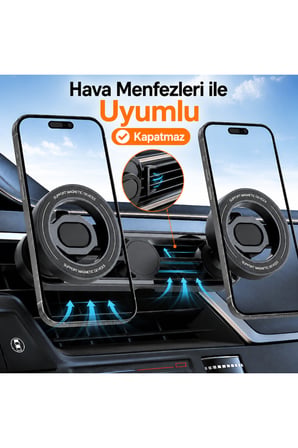 Çift Manyetik Mıknatıslı MagSafe Araç İçi Telefon Tutucağı Kancalı Havalandırma Izgara Klipsli 360° Dönebilen Tutucu