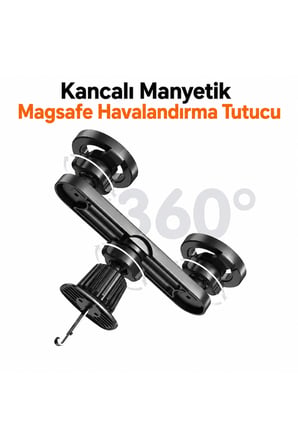 Çift Manyetik Mıknatıslı MagSafe Araç İçi Telefon Tutucağı Kancalı Havalandırma Izgara Klipsli 360° Dönebilen Tutucu