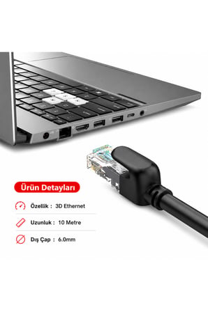 10M Cat 6 UTP Ethernet Kablosu RJ45 Bilgisayar İnternet LAN Ağ Kablosu 26AWG PVC 6mm