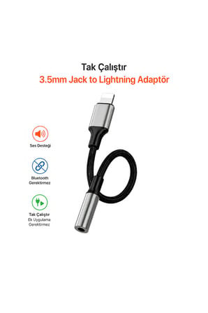 Tak Çalıştır Lightning (iphone) to 3.5mm Aux Jack Kulaklık Dönüştürücü Çevirici Kablo 12cm