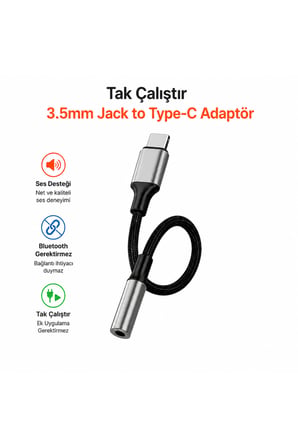 Tak Çalıştır Lightning (iphone) to 3.5mm Aux Jack Kulaklık Dönüştürücü Çevirici Kablo 12cm