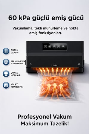 60 kPa Gıda Vakum Mühürleme Makinesi Otomatik Vakumlama ve Mühürleme Dijital Kontrol Paneli Güçlü Emiş Ev Tipi