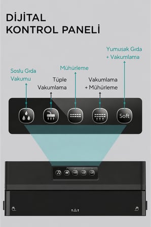 60 kPa Gıda Vakum Mühürleme Makinesi Otomatik Vakumlama ve Mühürleme Dijital Kontrol Paneli Güçlü Emiş Ev Tipi