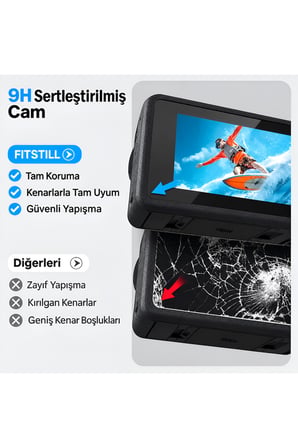Osmo Action 4 Uyumlu 3in1 Kamera Lens Ekran Koruyucu Set Çizilmeye Darbeye Karşı Koruma