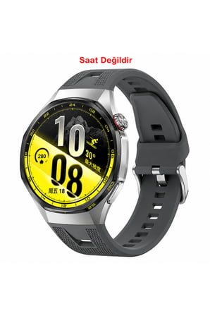 Huawei GT 7 Pro / GT 6 Pro / GT 5 Pro 46mm Uyumlu 46mm Desenli Metal Tokalı Kavisli Giriş Silikon Kordon