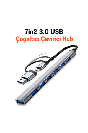 7 Port USB 3.0 Çoklayıcı Hub 7in2 Type-C / USB Çevirici Adaptör Hızlı Veri Transferi Laptop MacBook TV Uyumlu