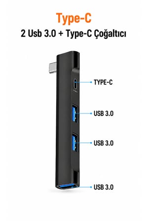 7 Port USB 3.0 Çoklayıcı Hub 7in2 Type-C / USB Çevirici Adaptör Hızlı Veri Transferi Laptop MacBook TV Uyumlu