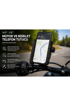 Universal 4,7 - 7,2 inç Motosiklet Telefon Tutucu ATV Bisiklet Scooter Uyumlu 360 Derece Dönebilen Gidon Tutucu