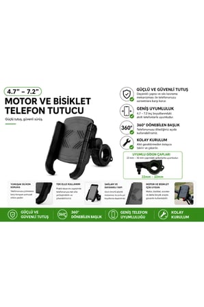 Universal 4,7 - 7,2 inç Motosiklet Telefon Tutucu ATV Bisiklet Scooter Uyumlu 360 Derece Dönebilen Gidon Tutucu