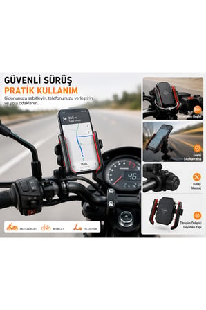 Universal 4,7 - 7,2 inç Motosiklet Telefon Tutucu ATV Bisiklet Scooter Uyumlu 360 Derece Dönebilen Gidon Tutucu