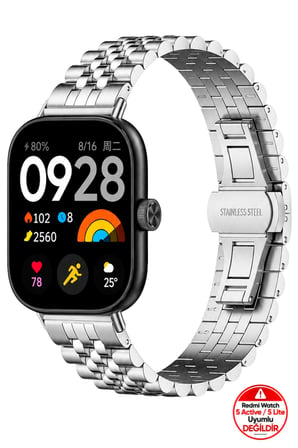 Xiaomi Redmi Watch 4 / 5 / 6 - 6 Active / 6 Lite - Smart Band 9 Pro / 8 Pro Uyumlu Paslanmaz Çelik Ayarlanabilir Kordon Kayış