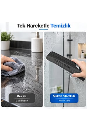 Çok Amaçlı Silikon Cam Çekçek Su Kaydırıcı Çizmez – Duşakabin, Banyo, Mutfak, Tezgah ve Pencere İçin Su Köpük Temizleyici
