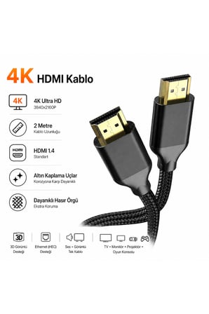 Type-C to HDMI Kablo 2 Metre 4K UHD Görüntü Aktarım Kablosu Tak Çalıştır TV Monitör Telefon MacBook Laptop Tablet Uyumlu