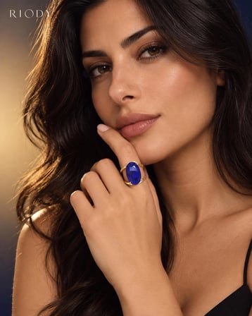 RiODY Regard Bleu Gold Kaplama Mavi Kedi Gözü Doğal Taşlı Ayarlanabilir Kadın Yüzük