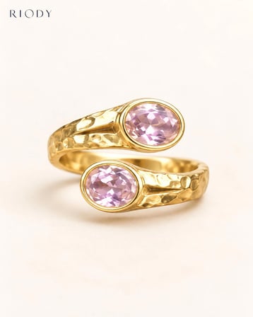 RiODY Regard Rosé Gold Kaplama Pembe Kedi Gözü Taşlı Ayarlanabilir Açık Kadın Yüzük