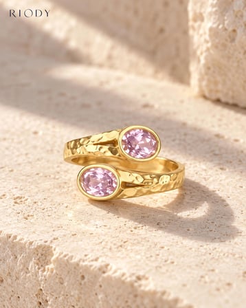 RiODY Regard Rosé Gold Kaplama Pembe Kedi Gözü Taşlı Ayarlanabilir Açık Kadın Yüzük