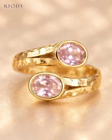 RiODY Regard Rosé Gold Kaplama Pembe Kedi Gözü Taşlı Ayarlanabilir Açık Kadın Yüzük