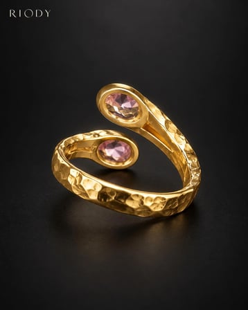 RiODY Regard Rosé Gold Kaplama Pembe Kedi Gözü Taşlı Ayarlanabilir Açık Kadın Yüzük