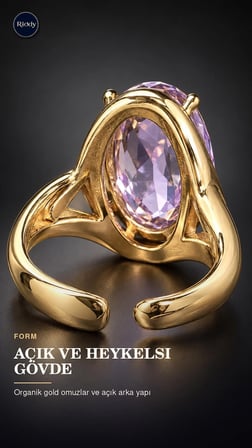 RiODY Aube Violette Gold Kaplama Doğal Lila Kedi Gözü Taşlı Açık Form Kadın Yüzük