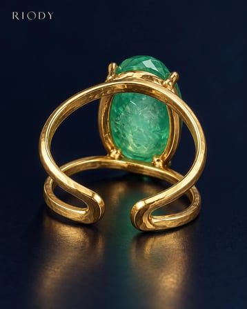 RiODY Regard Vert Gold Kaplama Yeşil Kedi Gözü Doğal Taşlı Ayarlanabilir Kadın Yüzük