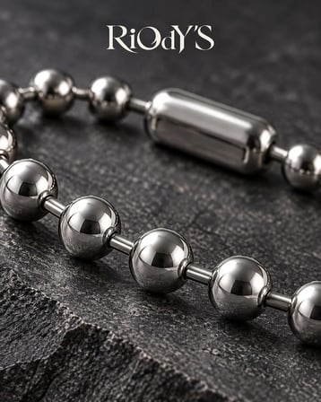 RiOdY'S Orbit Erkek Bileklik Parlak Çelik Top Zincir Geçme Kilitli Modern Tasarım