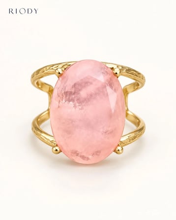 RiODY Regard Rose Gold Kaplama Pembe Kedi Gözü Doğal Taşlı Ayarlanabilir Kadın Yüzük