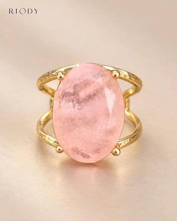 RiODY Regard Rose Gold Kaplama Pembe Kedi Gözü Doğal Taşlı Ayarlanabilir Kadın Yüzük
