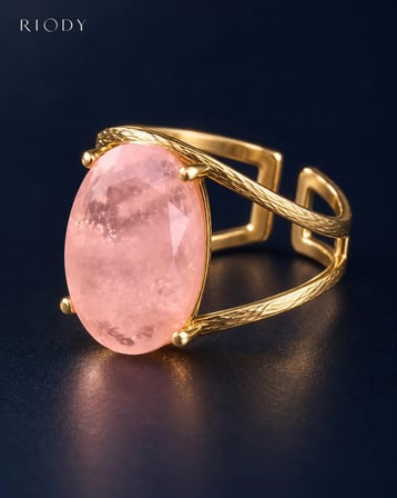 RiODY Regard Rose Gold Kaplama Pembe Kedi Gözü Doğal Taşlı Ayarlanabilir Kadın Yüzük