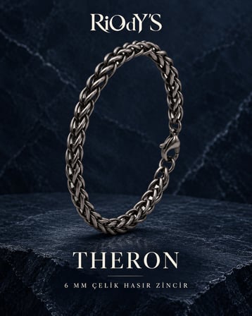 RiOdY'S Theron Erkek Bileklik 6 mm Füme Çelik Hasır Zincir Kancalı Kilit