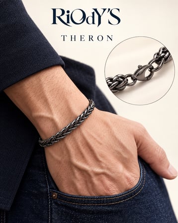 RiOdY'S Theron Erkek Bileklik 6 mm Füme Çelik Hasır Zincir Kancalı Kilit