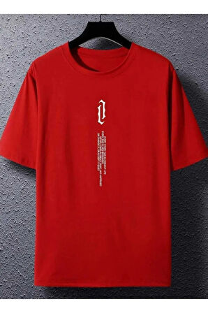 dikey baskılı o yaka oversize unisex basic t-şhirt