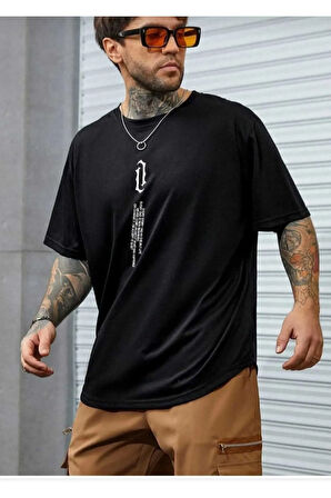 dikey baskılı o yaka oversize unisex basic t-şhirt