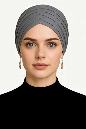 Üç Bantlı Dış Bone | Gri Hijab • Tesettür Giyim İçin Şık • Modern • Pratik ve Konforlu Kullanım