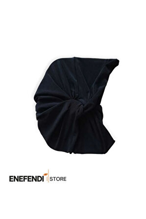 Düğümlü Dış Bone Siyah | Hazır Bağlı Sosyete Yarım Şal Modeli | Tesettür Rahat ve Şık Bone