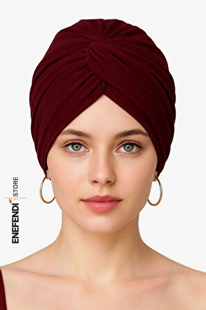 Düğümlü Dış Bone Bordo | Hazır Bağlı Sosyete Yarım Şal Modeli | Tesettür Rahat ve Şık Bone