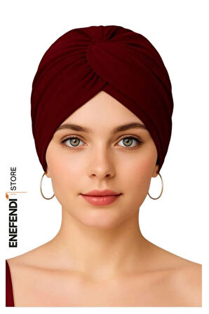 Düğümlü Dış Bone Bordo | Hazır Bağlı Sosyete Yarım Şal Modeli | Tesettür Rahat ve Şık Bone