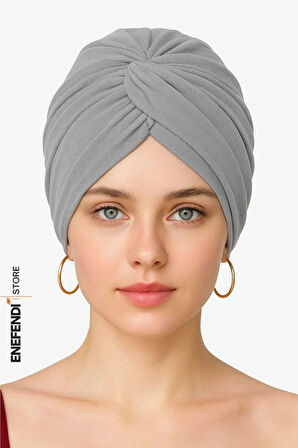 Düğümlü Dış Bone Gri | Hazır Bağlı Sosyete Yarım Şal Modeli | Tesettür Rahat ve Şık Bone