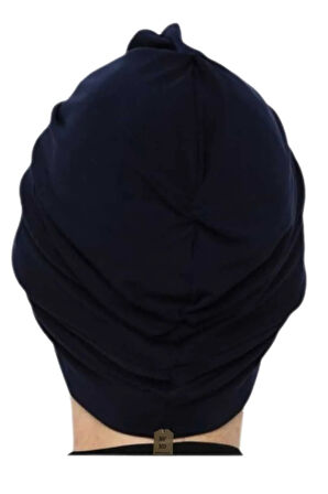 Düğümlü Dış Bone Lacivert | Hazır Bağlı Sosyete Yarım Şal Modeli | Tesettür Rahat ve Şık Bone
