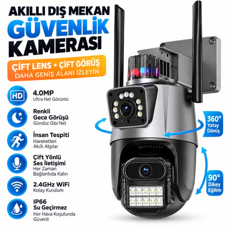 ift Lensli 4MP WiFi Güvenlik Kamerası 360° Hareketli İnsan Takipli Renkli Gece Görüşlü IP66