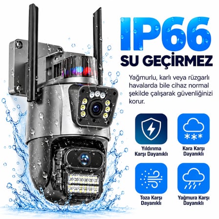 ift Lensli 4MP WiFi Güvenlik Kamerası 360° Hareketli İnsan Takipli Renkli Gece Görüşlü IP66
