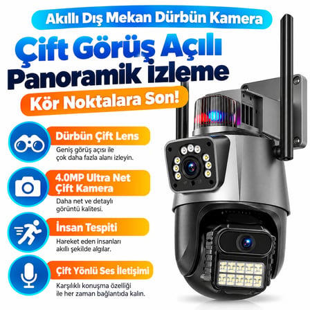 ift Lensli 4MP WiFi Güvenlik Kamerası 360° Hareketli İnsan Takipli Renkli Gece Görüşlü IP66