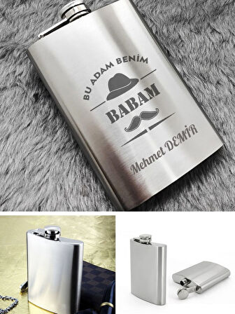 İsme Özel Kral Babam 9 Oz  Çelik Cep Matarası 266 Ml İçecek Cep Matarası Babaya Hediye