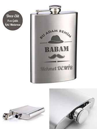 İsme Özel Kral Babam 9 Oz  Çelik Cep Matarası 266 Ml İçecek Cep Matarası Babaya Hediye